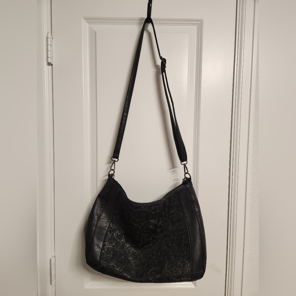 Sam & Hadley Black Embossed Crossbody/Shoulder Bag